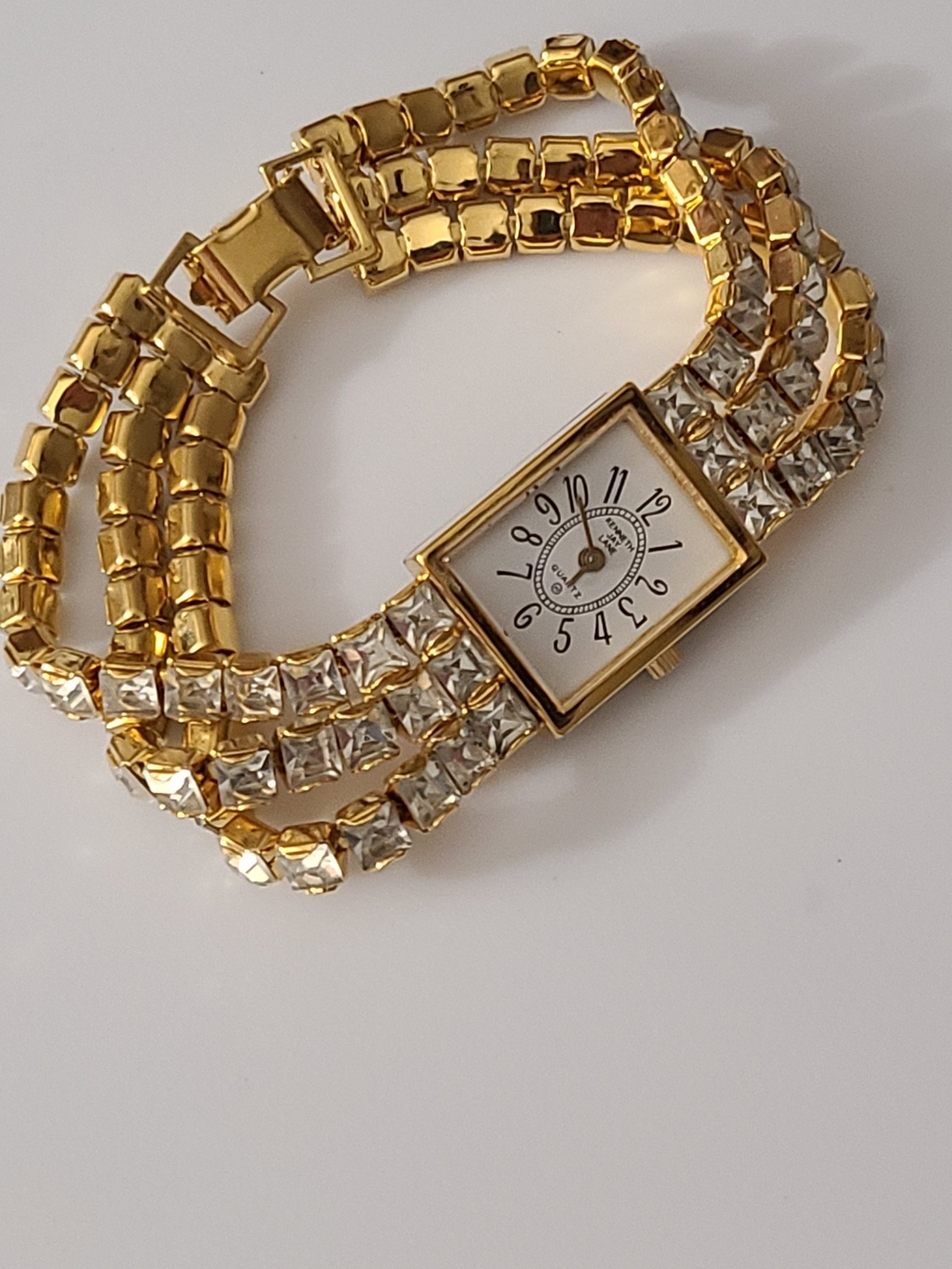 Vintage KJL Rhinestone Watch Bracelet Gold Tone Designer Estate Euc
